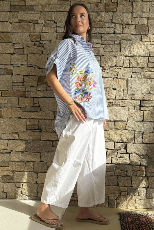 Zeta Otto Floral Bouquet Shirt Block Stripe